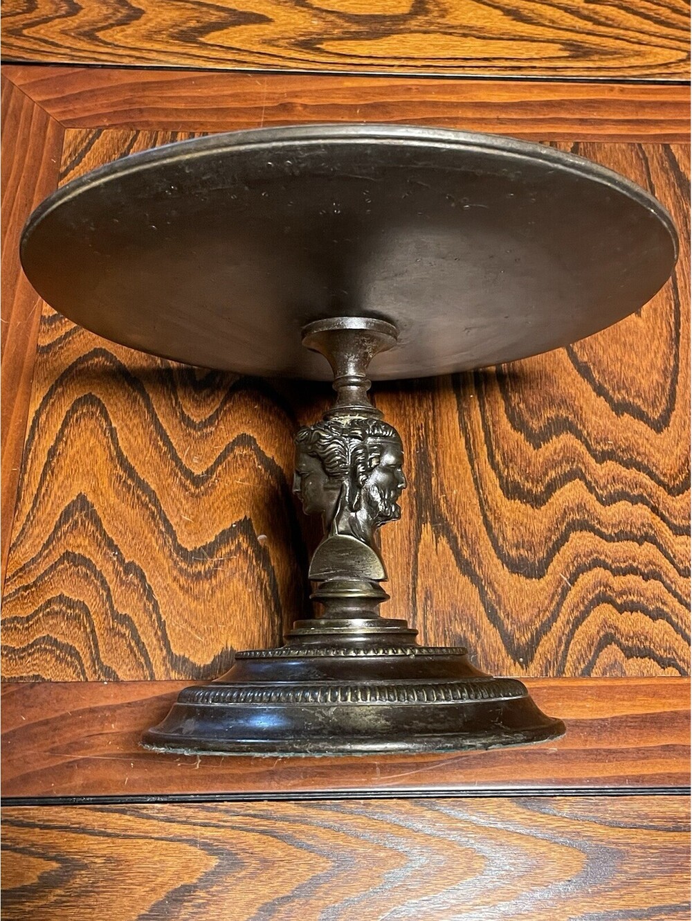 Rare Antique Coupe en fer de Toula Russian Bronze Compote Tazza W Head Figures!